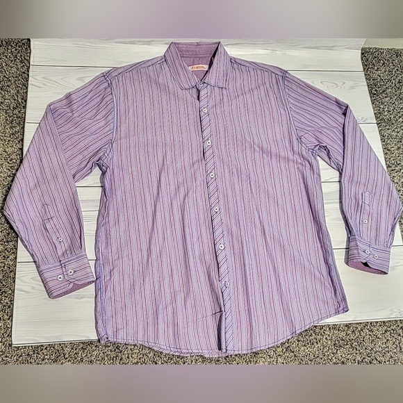 Michael Brandon Men's Purple Striped Long Sleeve Shirt Sz L - Picture 1 of 3